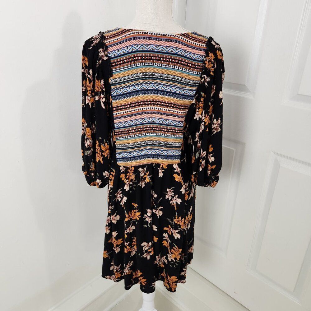 Umgee Dress Womens L Black Floral Gauzy Pockets Tunic Boho Aztec Southwestern - Picture 6 of 14